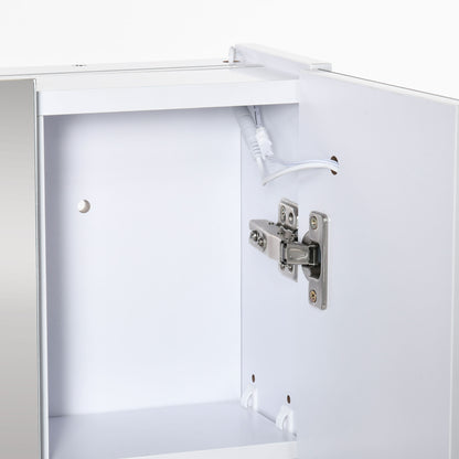 Bathroom Cabinet with Mirror and LED Lights Bathroom Cabinet with Adjustable Shelves and USB Modern Style Bathroom Furniture 90x15x75 cm White