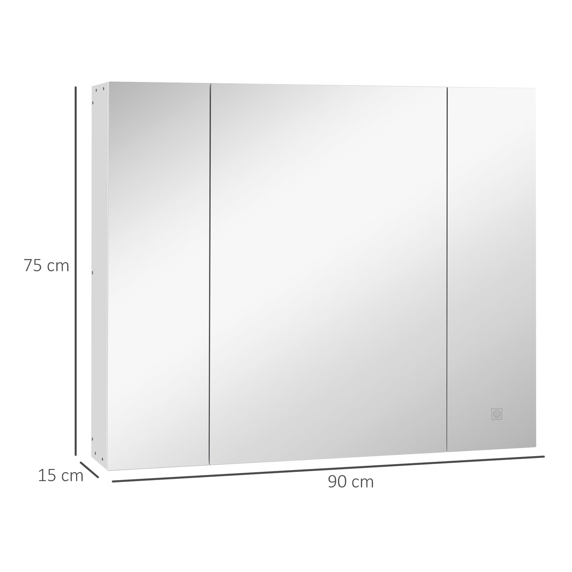 Bathroom Cabinet with Mirror and LED Lights Bathroom Cabinet with Adjustable Shelves and USB Modern Style Bathroom Furniture 90x15x75 cm White