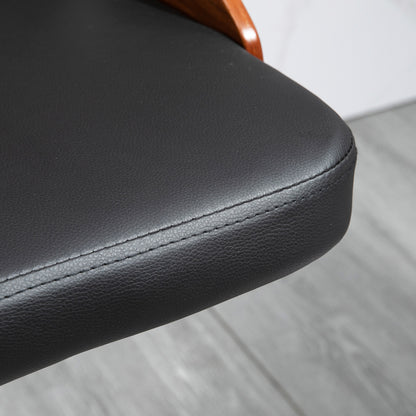 Set of 2 Contemporary Design Bar Stools Adjustable Seat Height 360° Swivel Black Synthetic Coating Perforated Wood-like Backrest