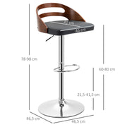 Set of 2 Contemporary Design Bar Stools Adjustable Seat Height 360° Swivel Black Synthetic Coating Perforated Wood-like Backrest