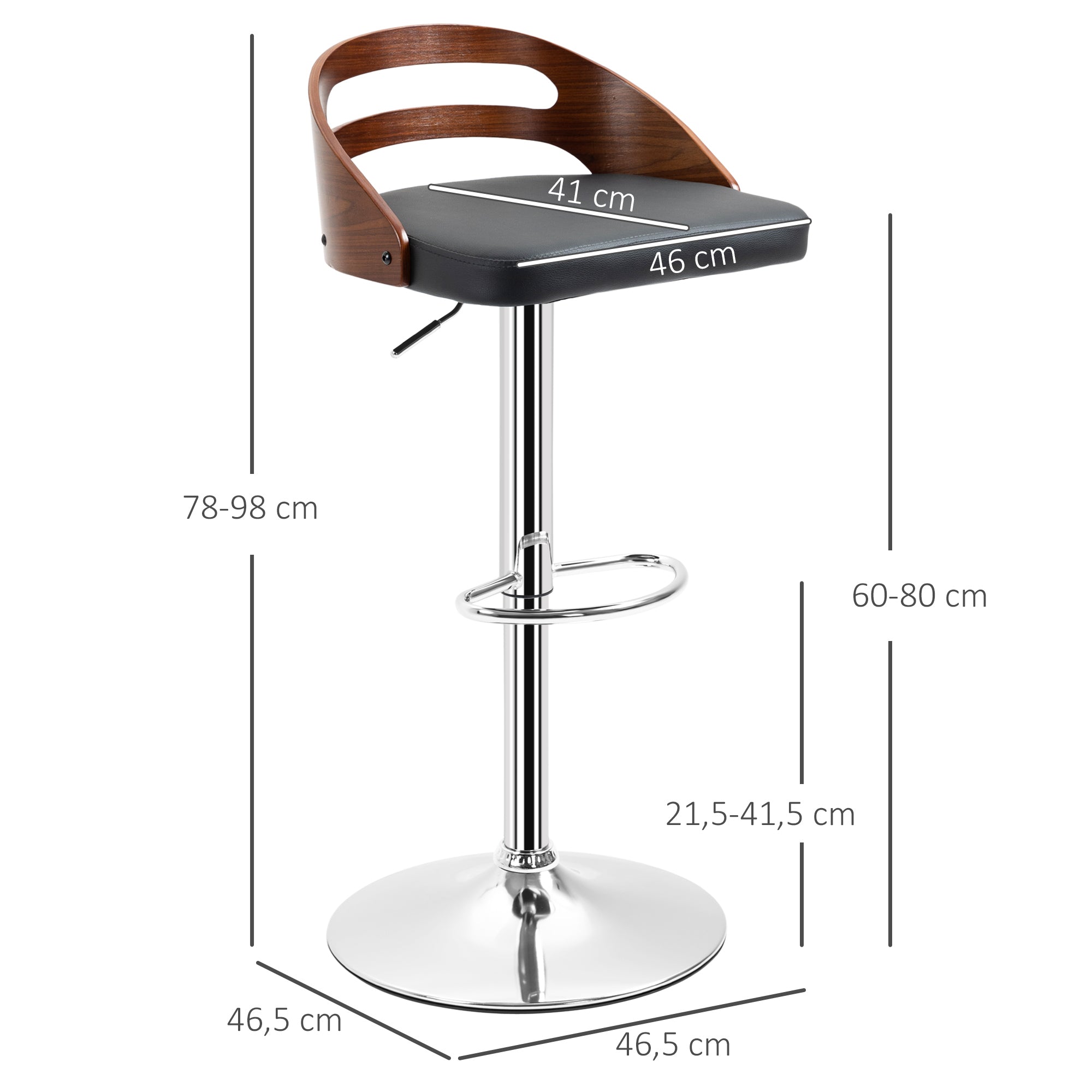 Set of 2 Contemporary Design Bar Stools Adjustable Seat Height 360° Swivel Black Synthetic Coating Perforated Wood-like Backrest