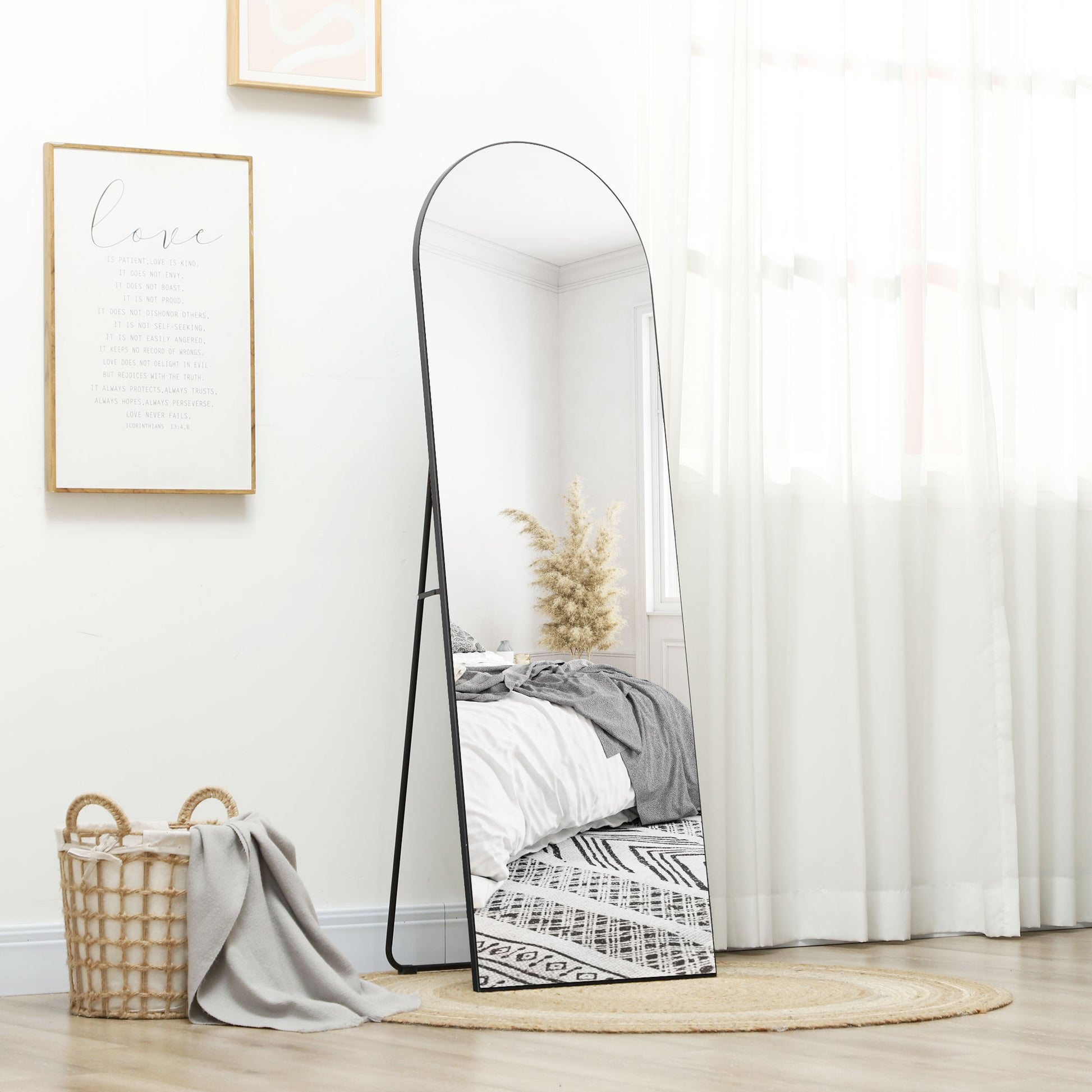 Full Body Mirror, 150 x 50 cm Wall Mirror with Stand, Arched Design, Floor Mirror with Shatterproof Film, for Living Room, Bedroom, Black