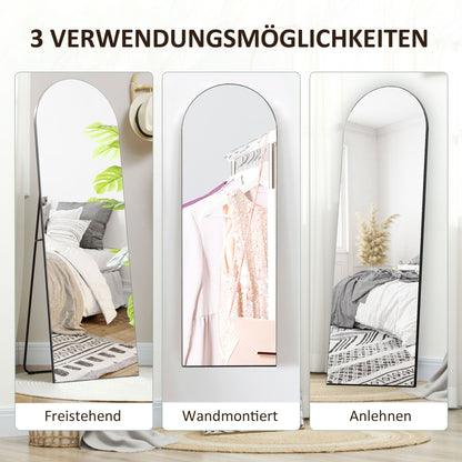 Full Body Mirror, 150 x 50 cm Wall Mirror with Stand, Arched Design, Floor Mirror with Shatterproof Film, for Living Room, Bedroom, Black