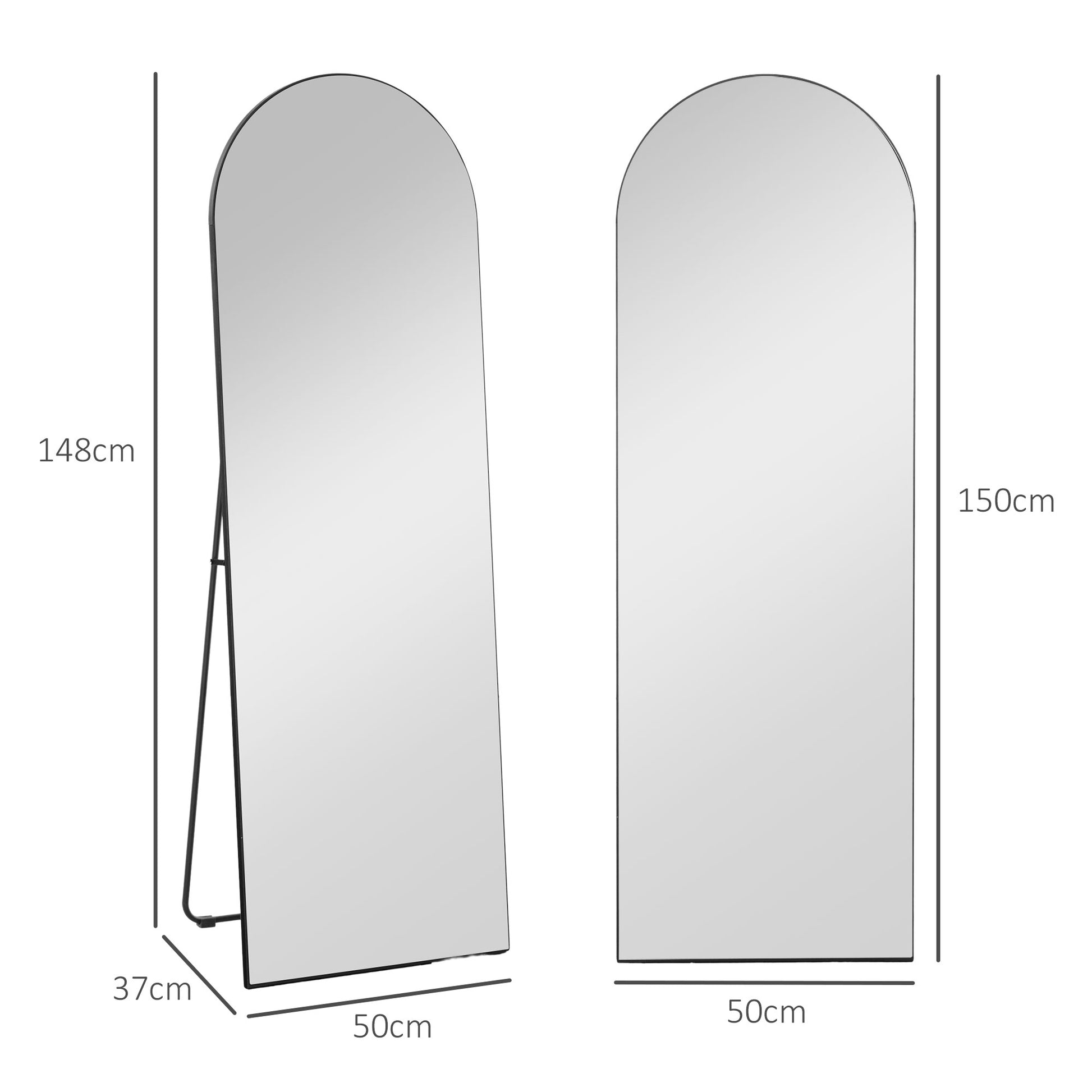 Full Body Mirror, 150 x 50 cm Wall Mirror with Stand, Arched Design, Floor Mirror with Shatterproof Film, for Living Room, Bedroom, Black