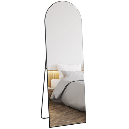 Full Body Mirror, 150 x 50 cm Wall Mirror with Stand, Arched Design, Floor Mirror with Shatterproof Film, for Living Room, Bedroom, Black