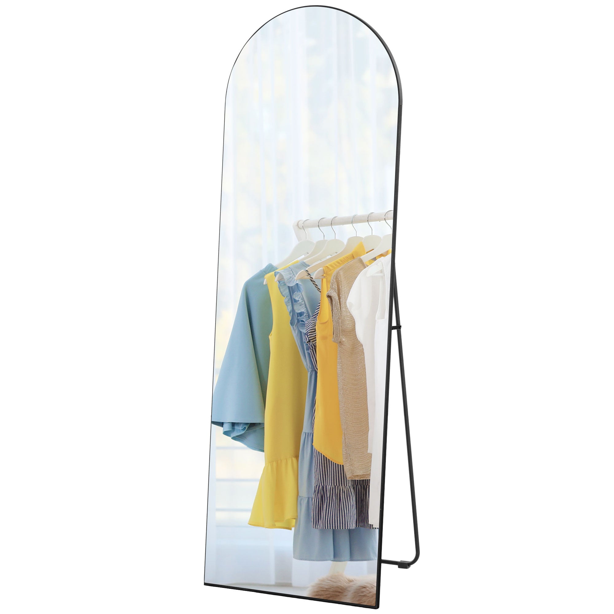 Full Body Mirror, 150 x 50 cm Wall Mirror with Stand, Arched Design, Floor Mirror with Shatterproof Film, for Living Room, Bedroom, Black