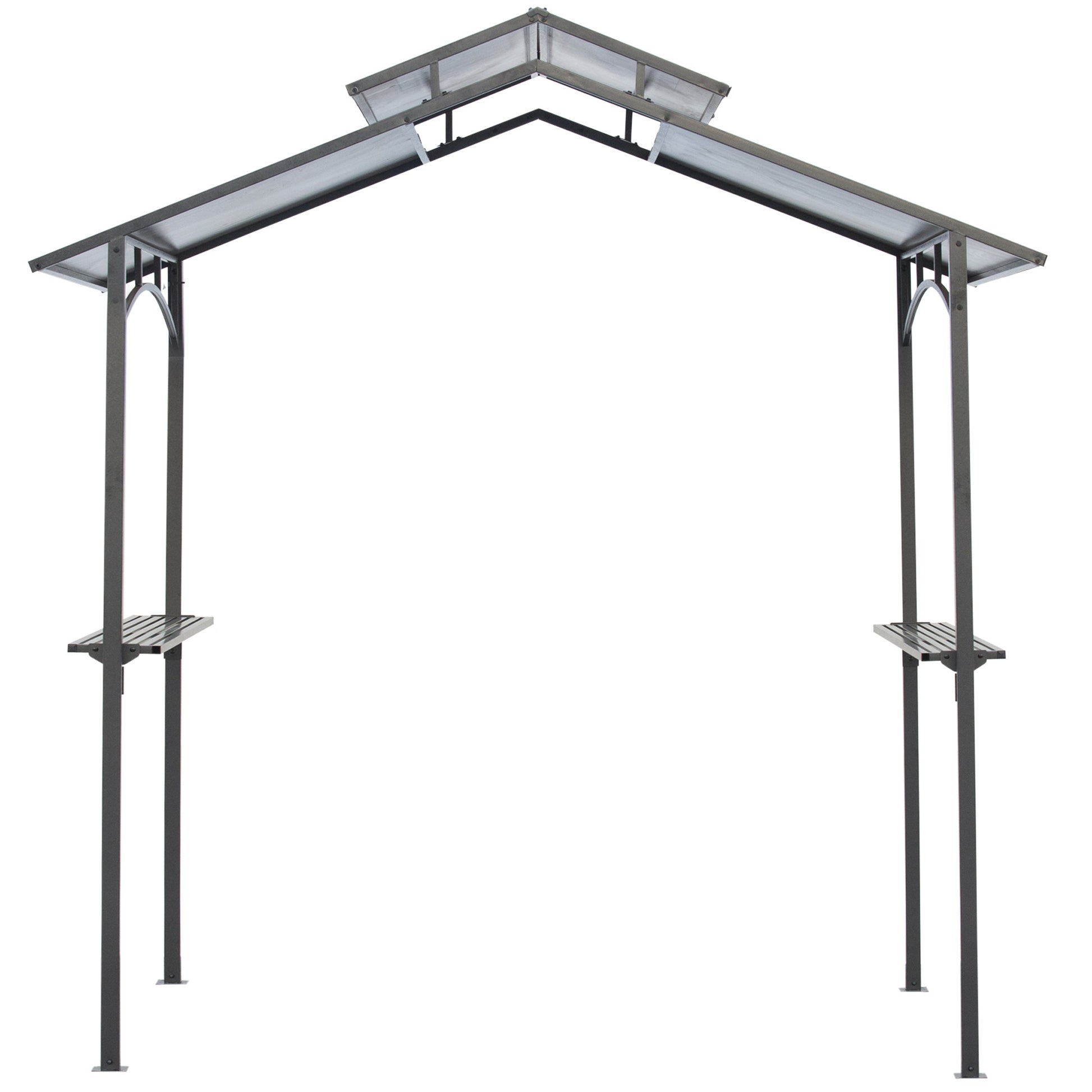 Barbecue Pavilion with Flame-Retardant Roof BBQ Pavilion with 2 Shelves 2.5 x 1.5m Steel PC Black+Brown