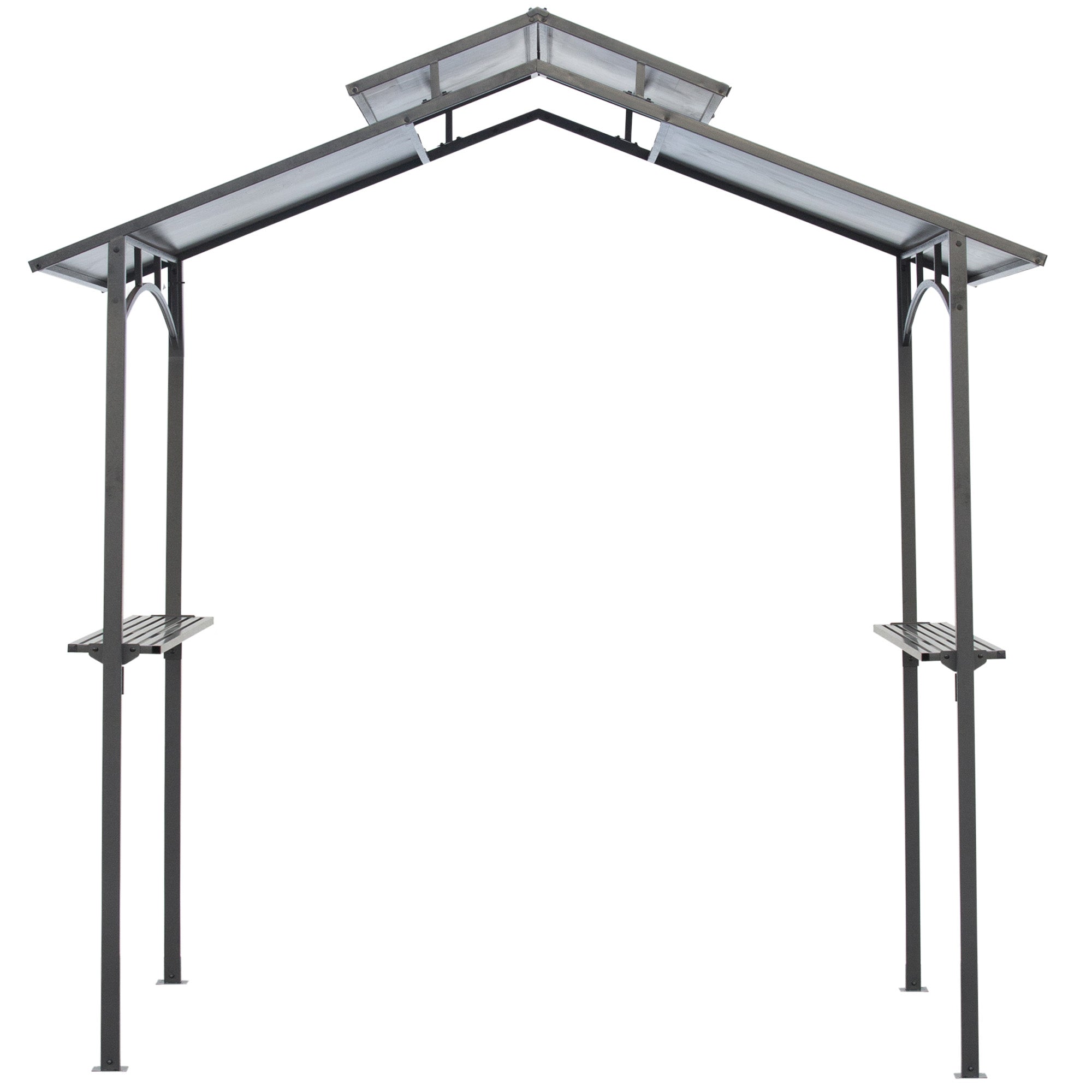 Barbecue Pavilion with Flame-Retardant Roof BBQ Pavilion with 2 Shelves 2.5 x 1.5m Steel PC Black+Brown