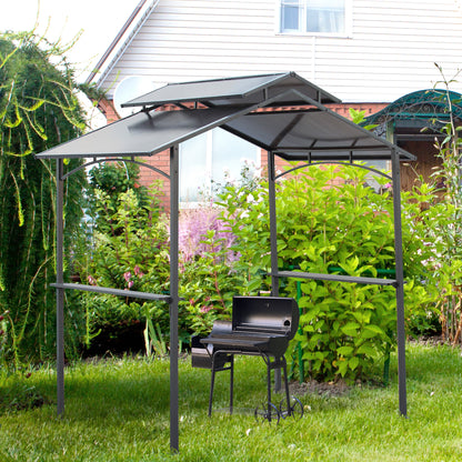 Barbecue Pavilion with Flame-Retardant Roof BBQ Pavilion with 2 Shelves 2.5 x 1.5m Steel PC Black+Brown