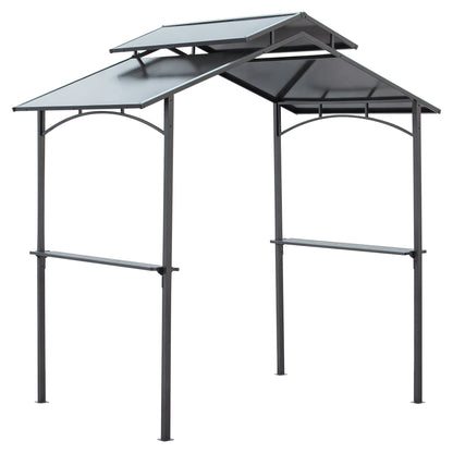 Barbecue Pavilion with Flame-Retardant Roof BBQ Pavilion with 2 Shelves 2.5 x 1.5m Steel PC Black+Brown