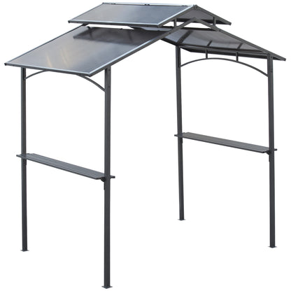 Barbecue Pavilion with Flame-Retardant Roof BBQ Pavilion with 2 Shelves 2.5 x 1.5m Steel PC Black+Brown
