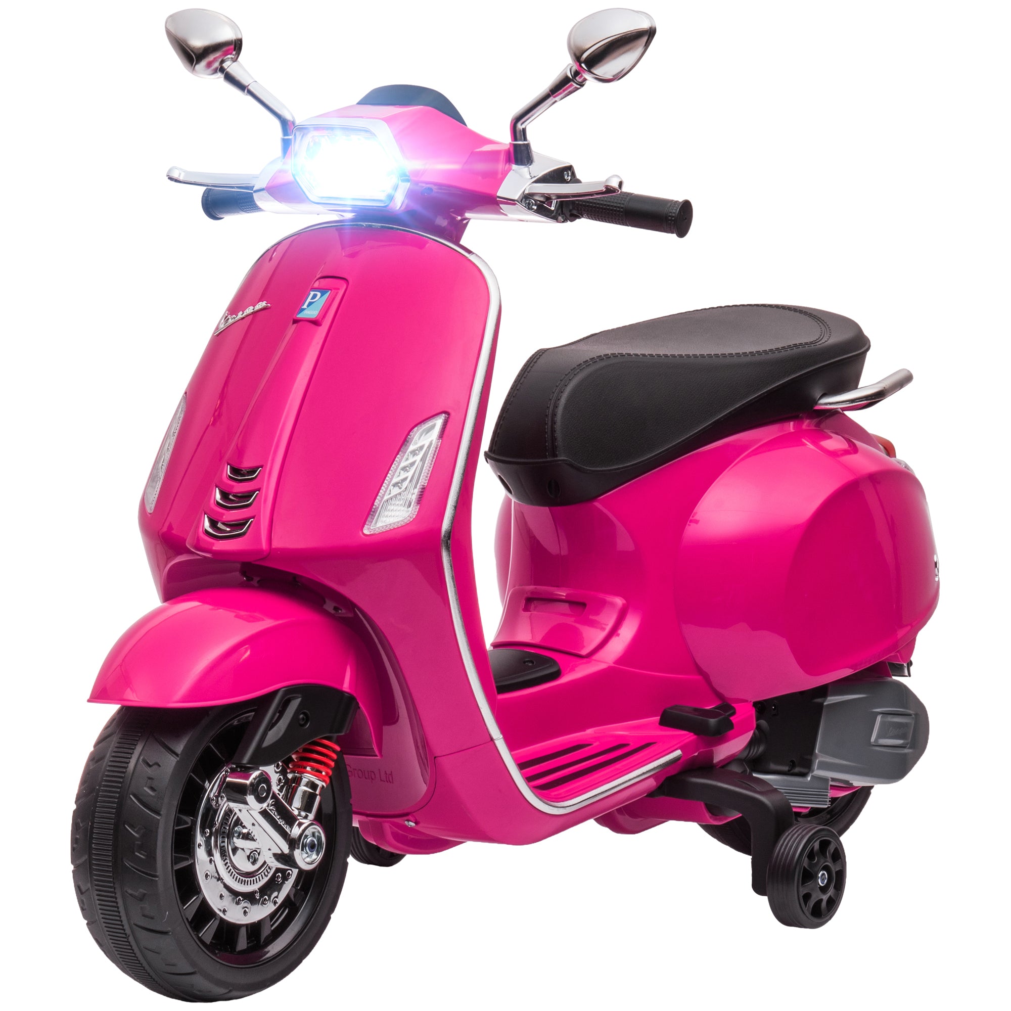 Electric Kids Motorcycle for +3 Years Old with Vespa Licensed Battery Powered Kids Motorcycle 6V with USB MP3 LED Light FM Radio Speed 3 km/h Load 35 kg Pink