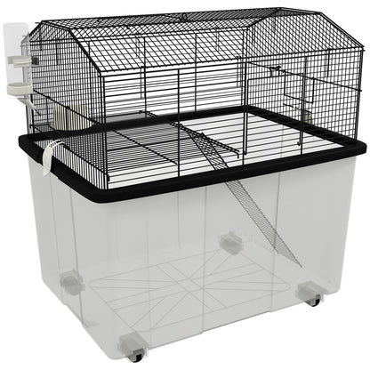Hamster Cage Small Animal House with Deep Base Platform Bowl Drinker Ramp and Wheels 57x43x57 cm Black