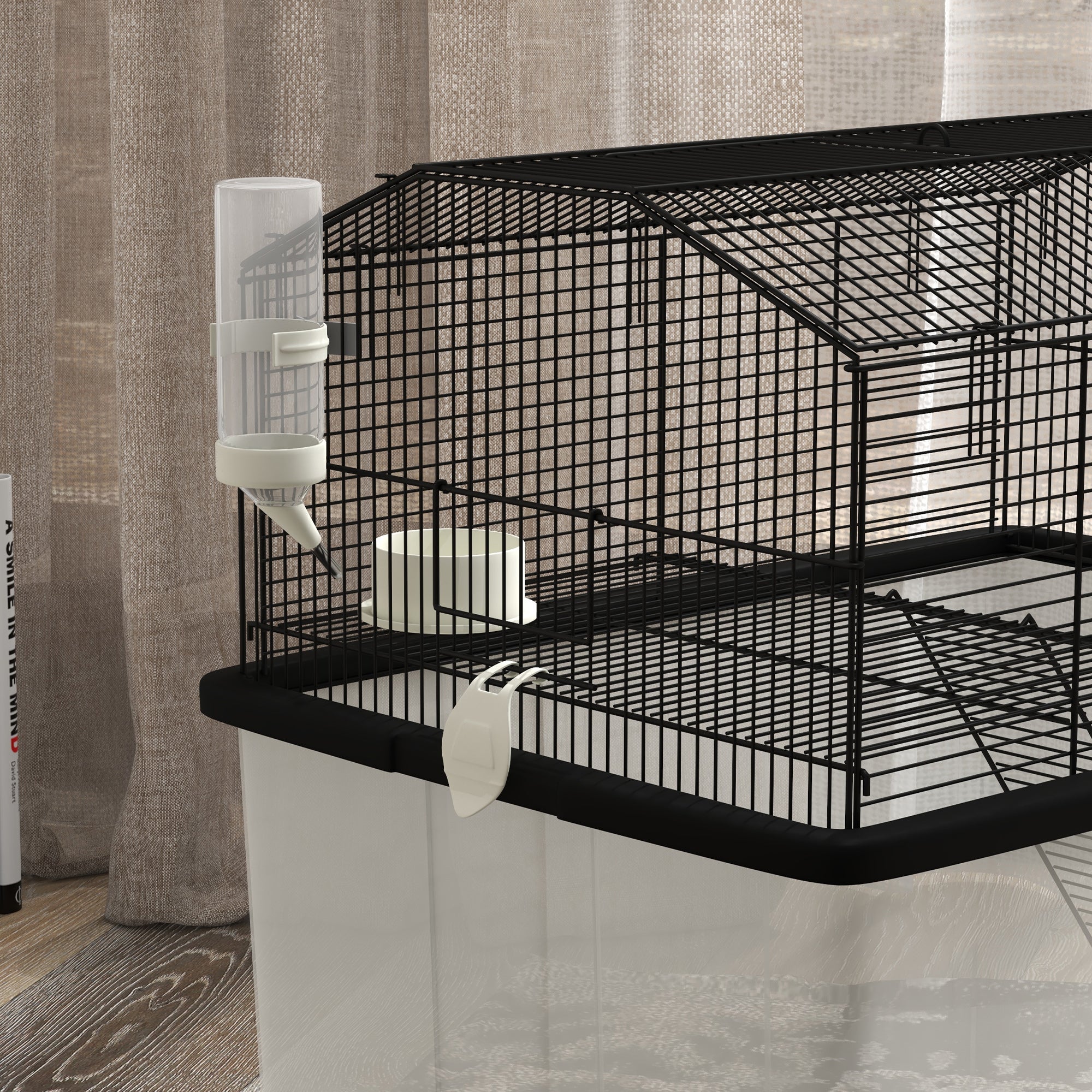 Hamster Cage Small Animal House with Deep Base Platform Bowl Drinker Ramp and Wheels 57x43x57 cm Black