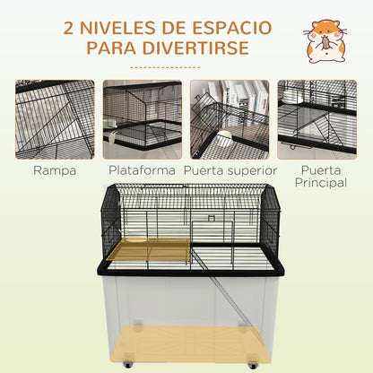 Hamster Cage Small Animal House with Deep Base Platform Bowl Drinker Ramp and Wheels 57x43x57 cm Black