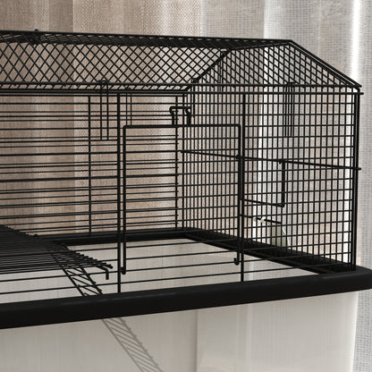 Hamster Cage Small Animal House with Deep Base Platform Bowl Drinker Ramp and Wheels 57x43x57 cm Black
