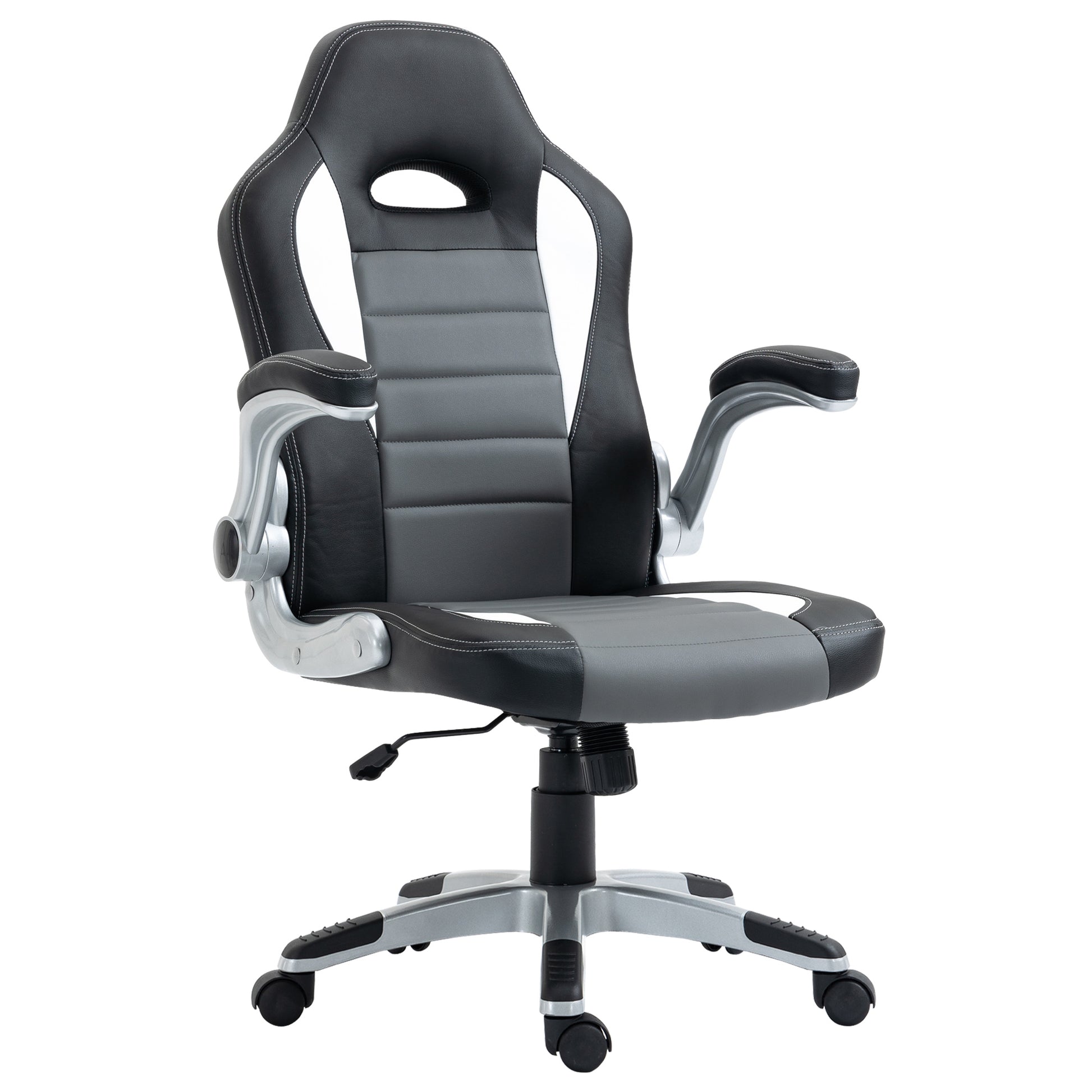 Office Chair Desk Chair Adjustable Swivel Chair with Foldable Armrests 5 Wheels and Rocking Function Load 120 kg 65x69x112-122 cm Gray