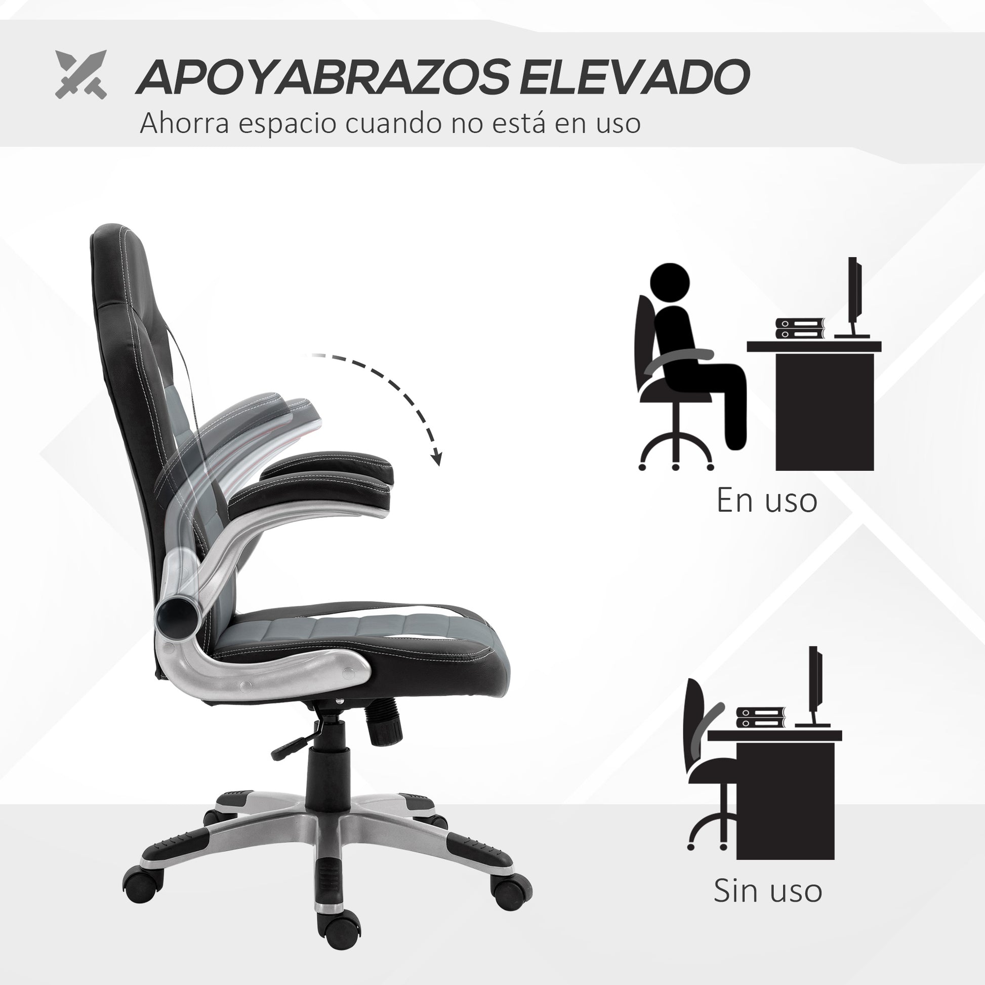 Office Chair Desk Chair Adjustable Swivel Chair with Foldable Armrests 5 Wheels and Rocking Function Load 120 kg 65x69x112-122 cm Gray