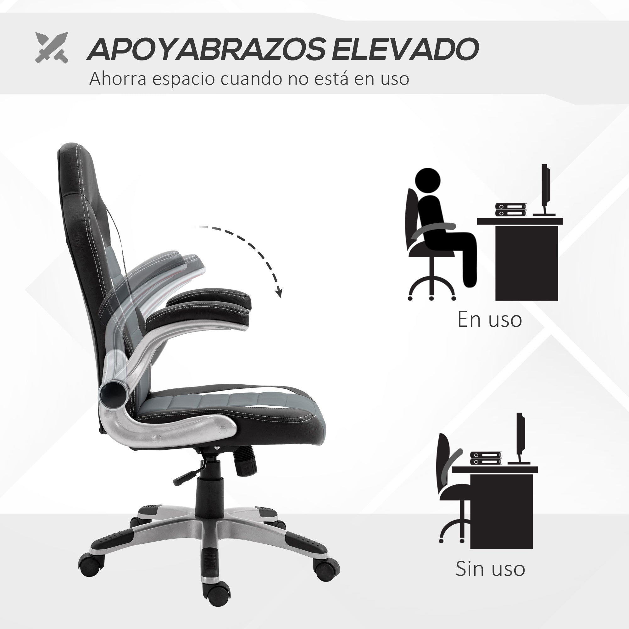 Office Chair Desk Chair Adjustable Swivel Chair with Foldable Armrests 5 Wheels and Rocking Function Load 120 kg 65x69x112-122 cm Gray