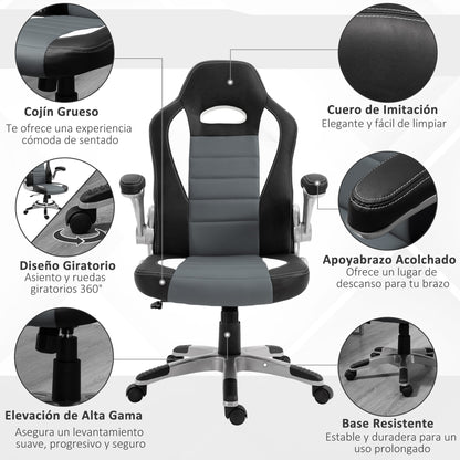 Office Chair Desk Chair Adjustable Swivel Chair with Foldable Armrests 5 Wheels and Rocking Function Load 120 kg 65x69x112-122 cm Gray