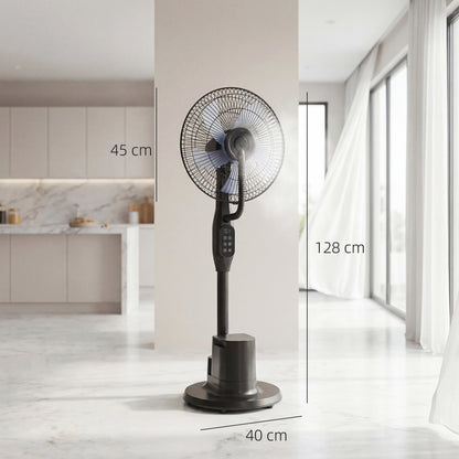 Quiet Misting Pedestal Fan — 90W, 128 cm (50.4") Height, 70° Oscillation, 3 Speeds & 3 Modes, 3.5 L Tank, Remote, 8-Hour Timer — Black
