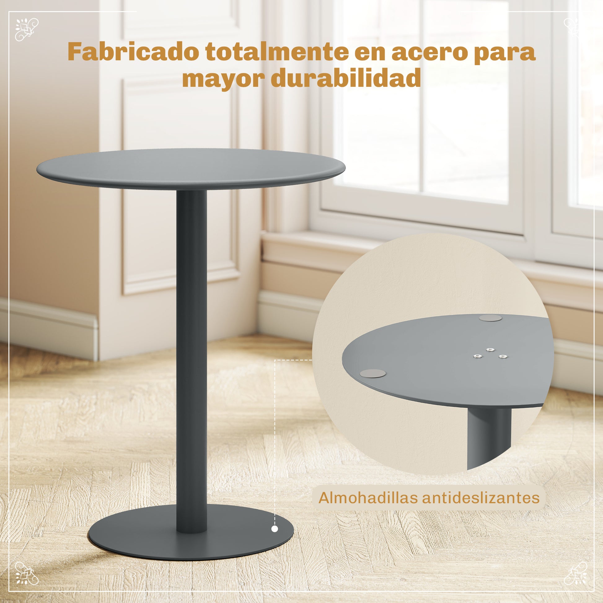 Round Dining Table for 2 Persons Steel Kitchen Table for Indoor and Outdoor Use Ø60x72 cm Gray