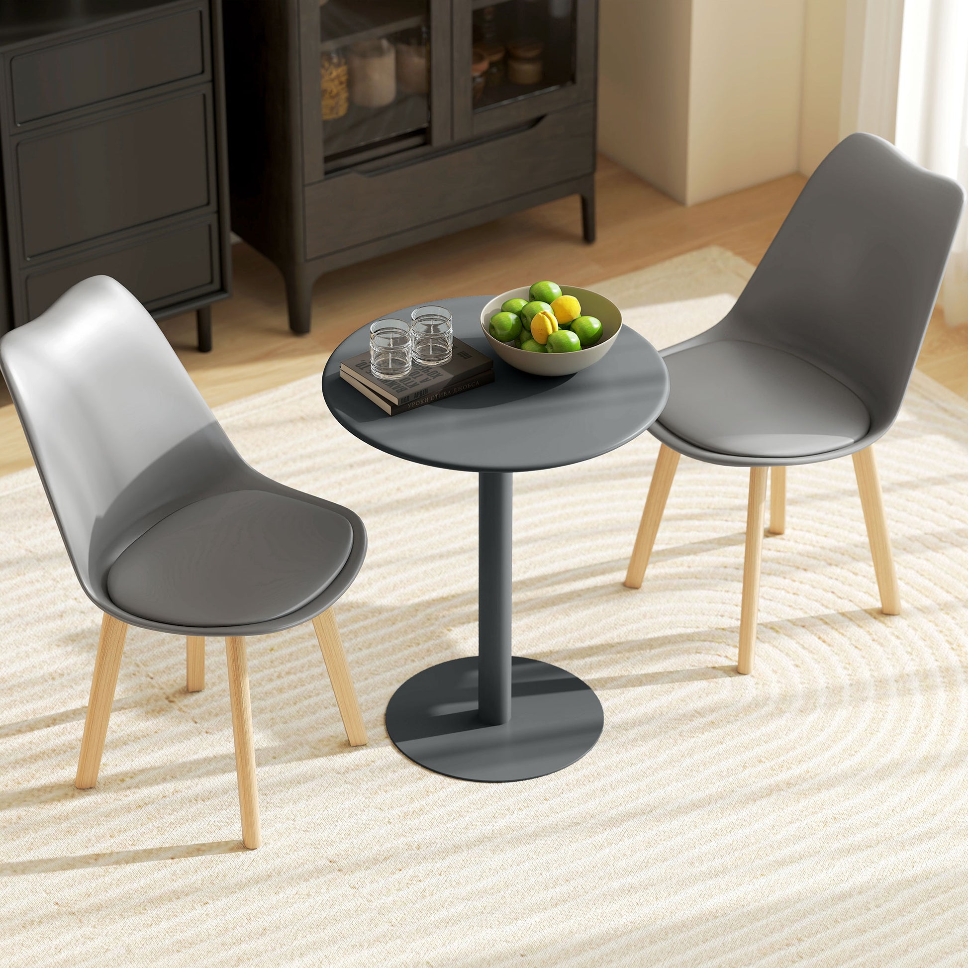 Round Dining Table for 2 Persons Steel Kitchen Table for Indoor and Outdoor Use Ø60x72 cm Gray