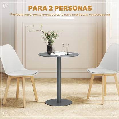 Round Dining Table for 2 Persons Steel Kitchen Table for Indoor and Outdoor Use Ø60x72 cm Gray