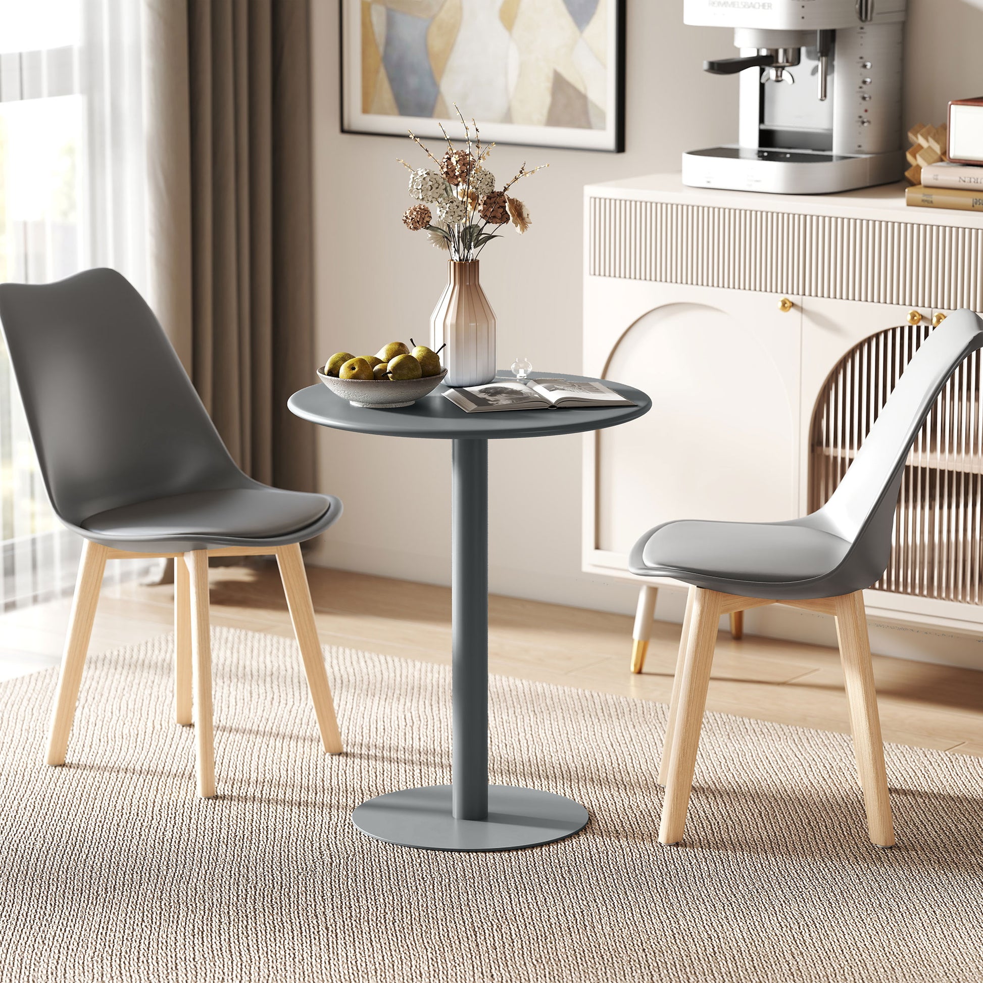 Round Dining Table for 2 Persons Steel Kitchen Table for Indoor and Outdoor Use Ø60x72 cm Gray