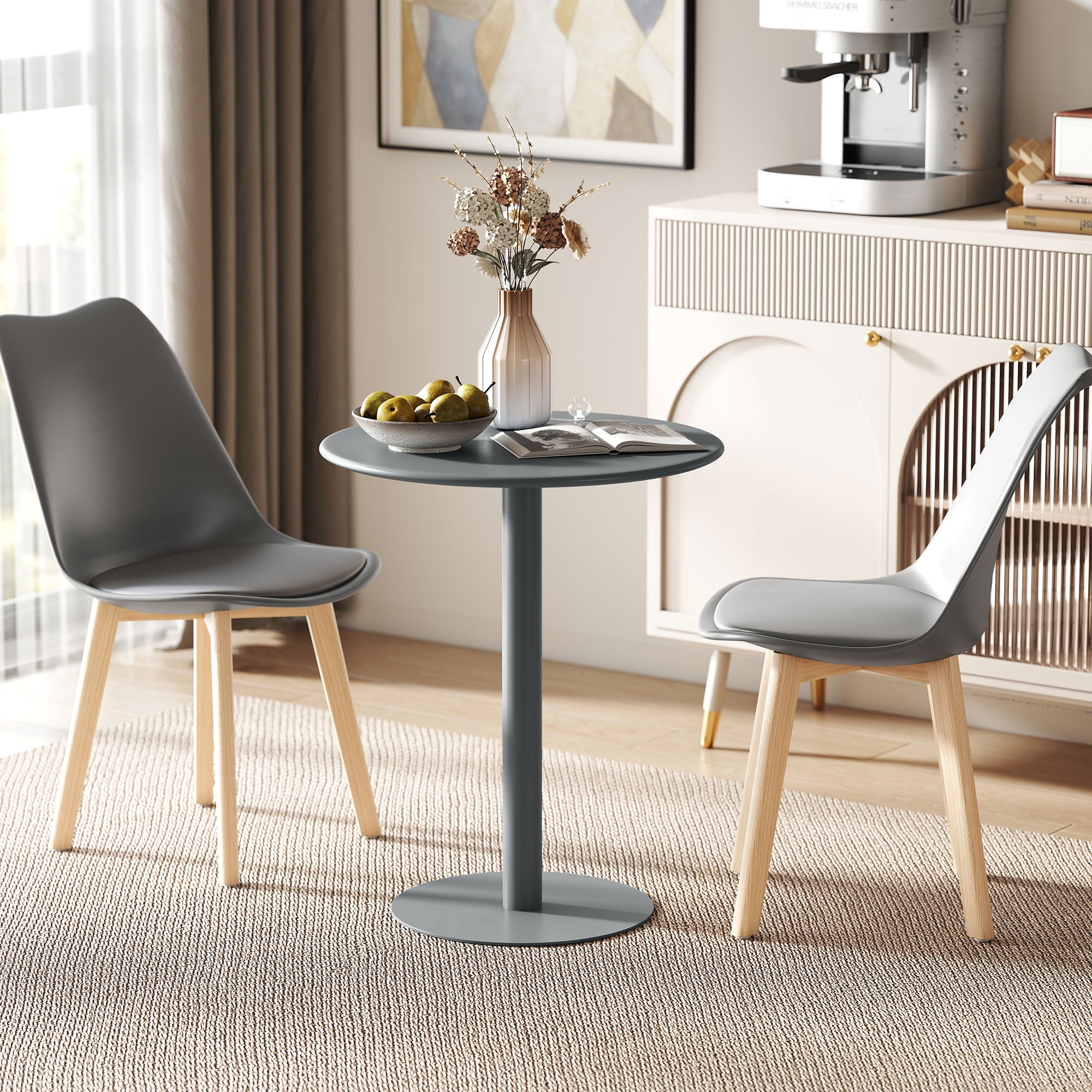 Round Dining Table for 2 Persons Steel Kitchen Table for Indoor and Outdoor Use Ø60x72 cm Gray