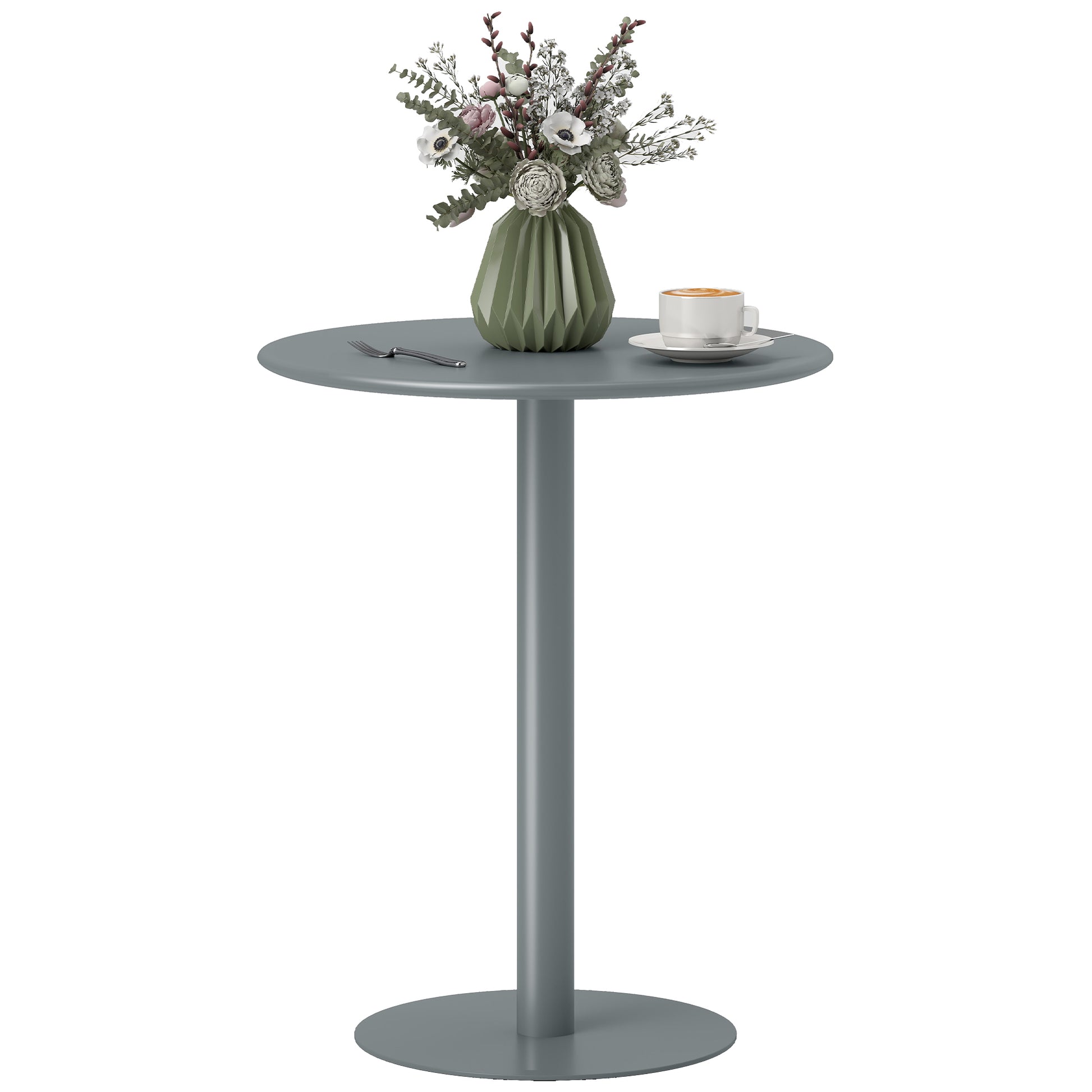 Round Dining Table for 2 Persons Steel Kitchen Table for Indoor and Outdoor Use Ø60x72 cm Gray