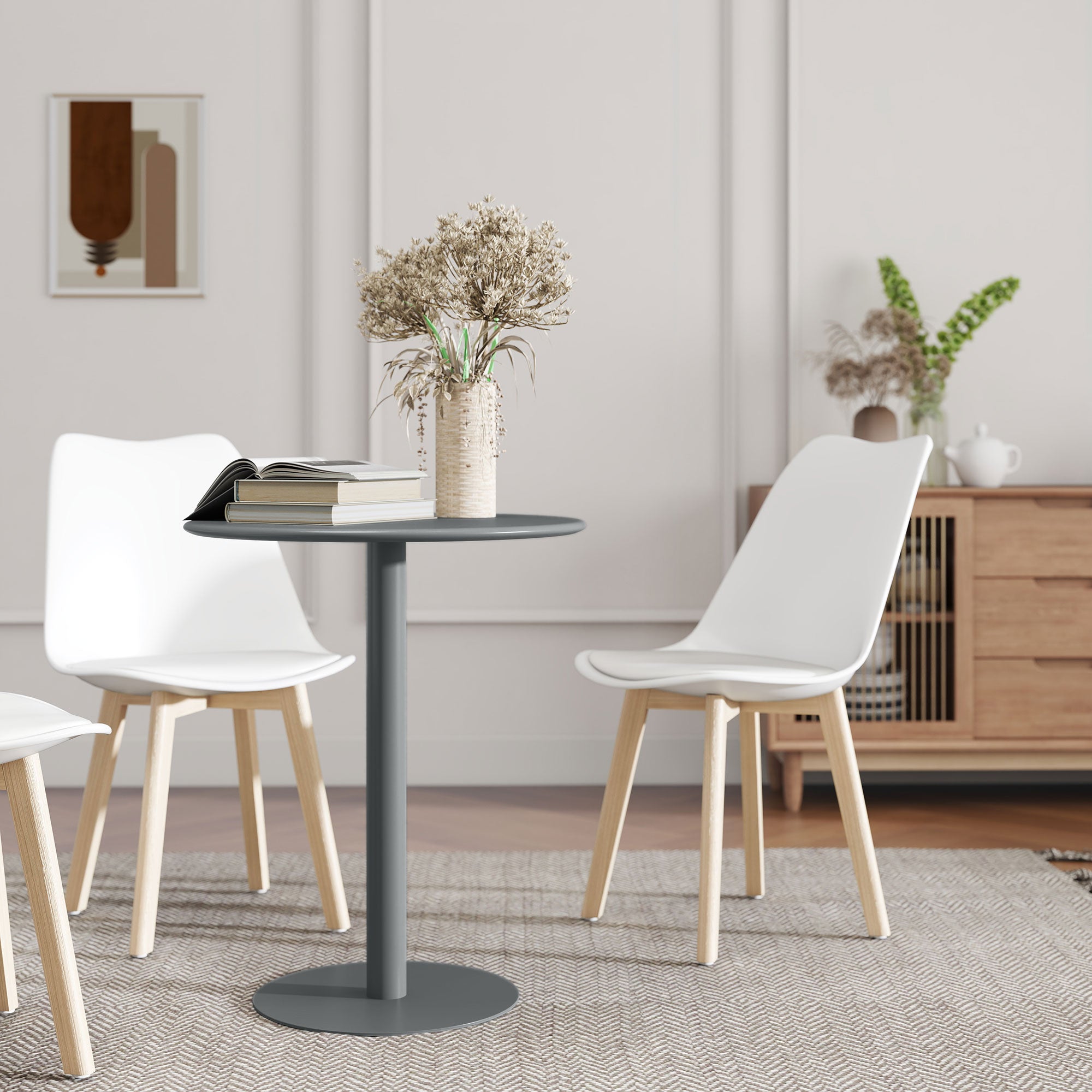 Round Dining Table for 2 Persons Steel Kitchen Table for Indoor and Outdoor Use Ø60x72 cm Gray