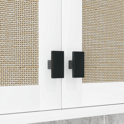 Multi-Purpose Wall-Mounted Bathroom Cabinet Hanging Storage Cabinet with 2 Rattan Doors PE Adjustable Shelf 60x19.5x49.4 cm White