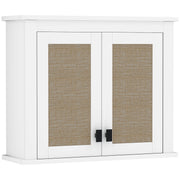 Multi-Purpose Wall-Mounted Bathroom Cabinet Hanging Storage Cabinet with 2 Rattan Doors PE Adjustable Shelf 60x19.5x49.4 cm White