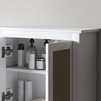 Multi-Purpose Wall-Mounted Bathroom Cabinet Hanging Storage Cabinet with 2 Rattan Doors PE Adjustable Shelf 60x19.5x49.4 cm White
