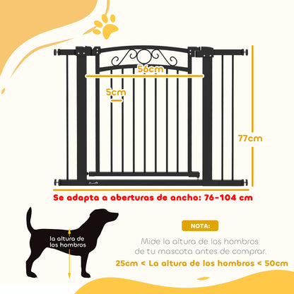 Dog Barrier Dog Gate 76-104 cm Safety Gate for Dogs with 2 Extensions 7/14 cm and Double Lock for Stairs and Doors Black