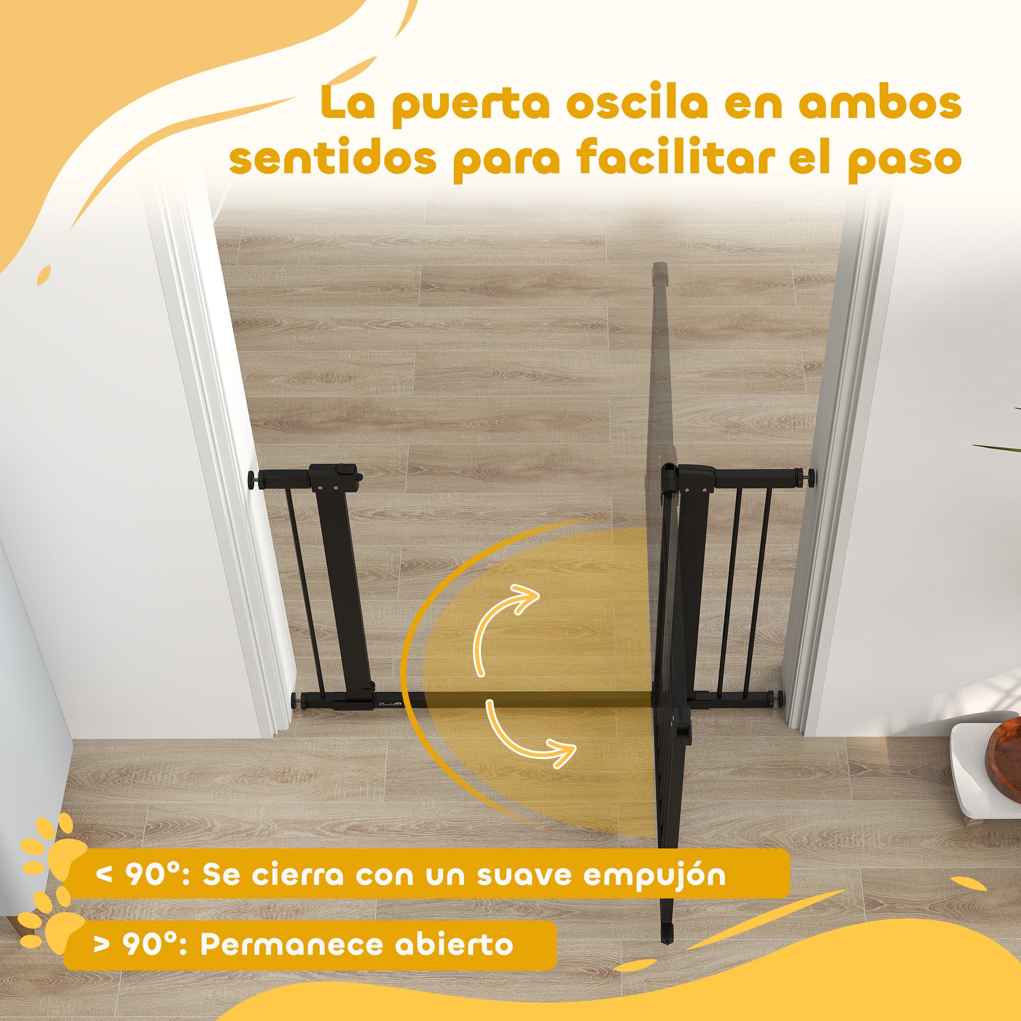 Dog Barrier Dog Gate 76-104 cm Safety Gate for Dogs with 2 Extensions 7/14 cm and Double Lock for Stairs and Doors Black