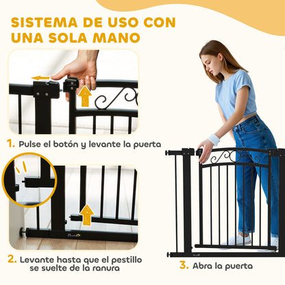 Dog Barrier Dog Gate 76-104 cm Safety Gate for Dogs with 2 Extensions 7/14 cm and Double Lock for Stairs and Doors Black