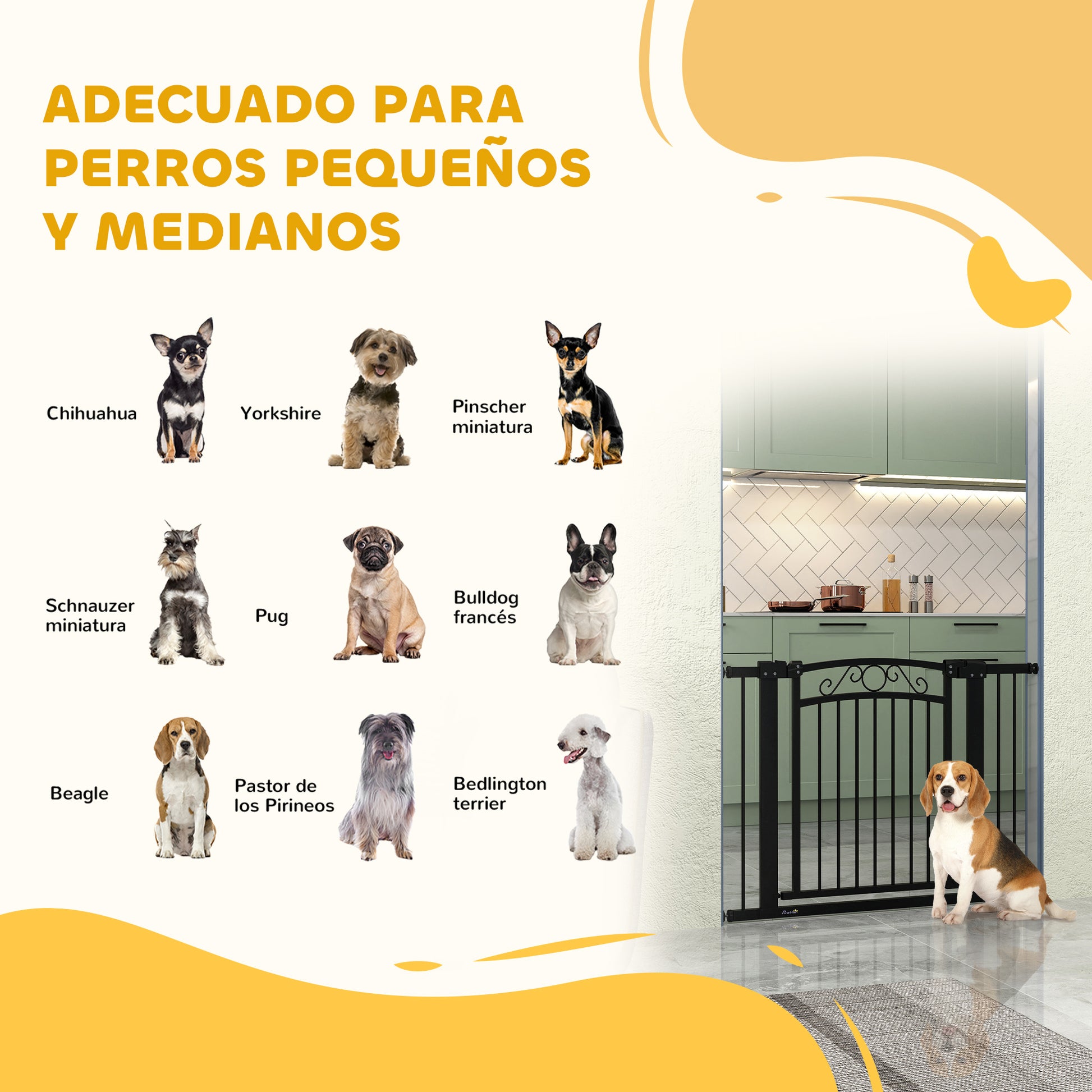Dog Barrier Dog Gate 76-104 cm Safety Gate for Dogs with 2 Extensions 7/14 cm and Double Lock for Stairs and Doors Black