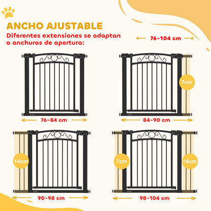 Dog Barrier Dog Gate 76-104 cm Safety Gate for Dogs with 2 Extensions 7/14 cm and Double Lock for Stairs and Doors Black