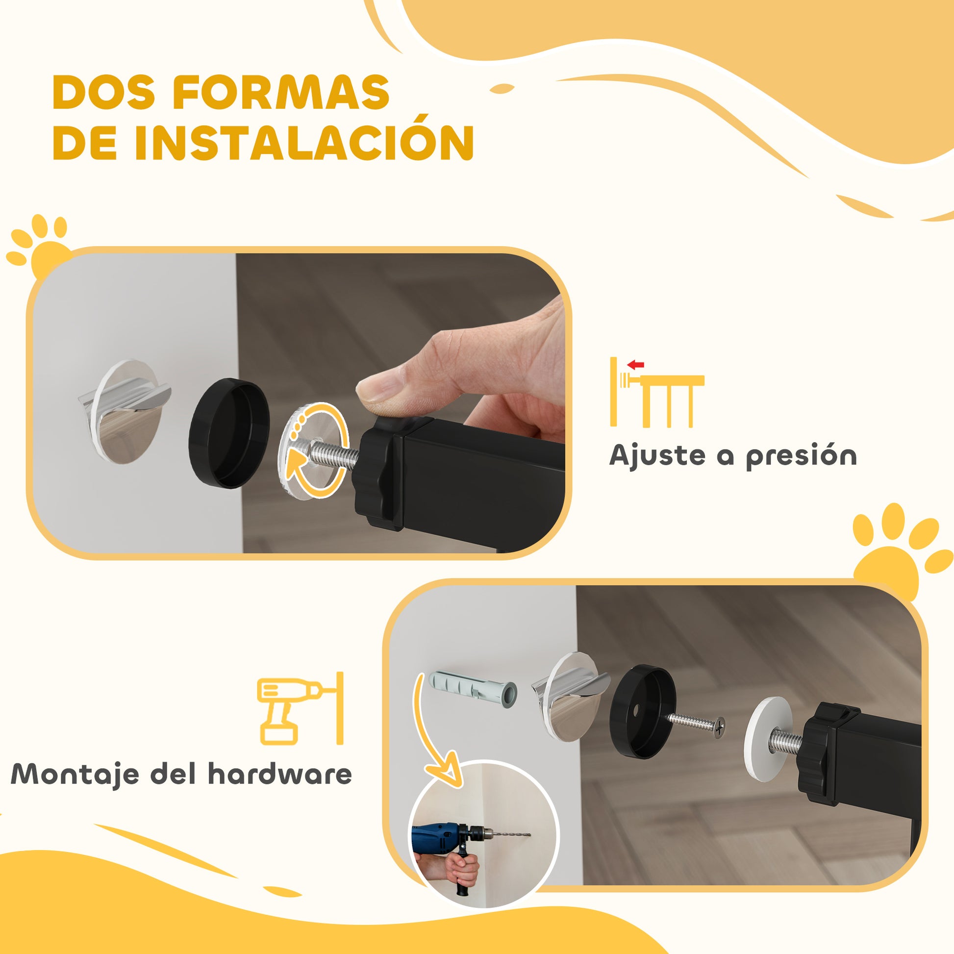 Dog Barrier Dog Gate 76-104 cm Safety Gate for Dogs with 2 Extensions 7/14 cm and Double Lock for Stairs and Doors Black