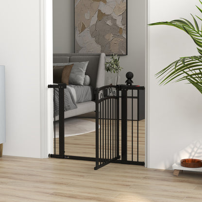 Dog Barrier Dog Gate 76-104 cm Safety Gate for Dogs with 2 Extensions 7/14 cm and Double Lock for Stairs and Doors Black