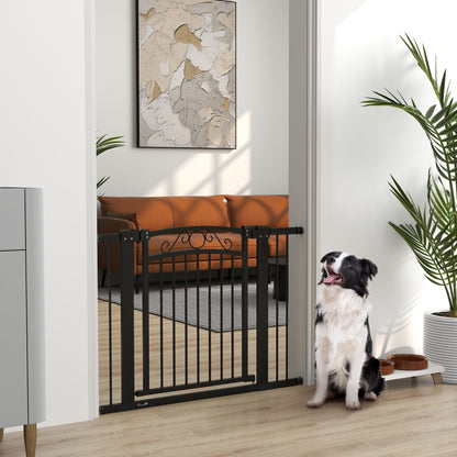 Dog Barrier Dog Gate 76-104 cm Safety Gate for Dogs with 2 Extensions 7/14 cm and Double Lock for Stairs and Doors Black