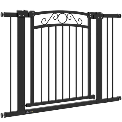 Dog Barrier Dog Gate 76-104 cm Safety Gate for Dogs with 2 Extensions 7/14 cm and Double Lock for Stairs and Doors Black