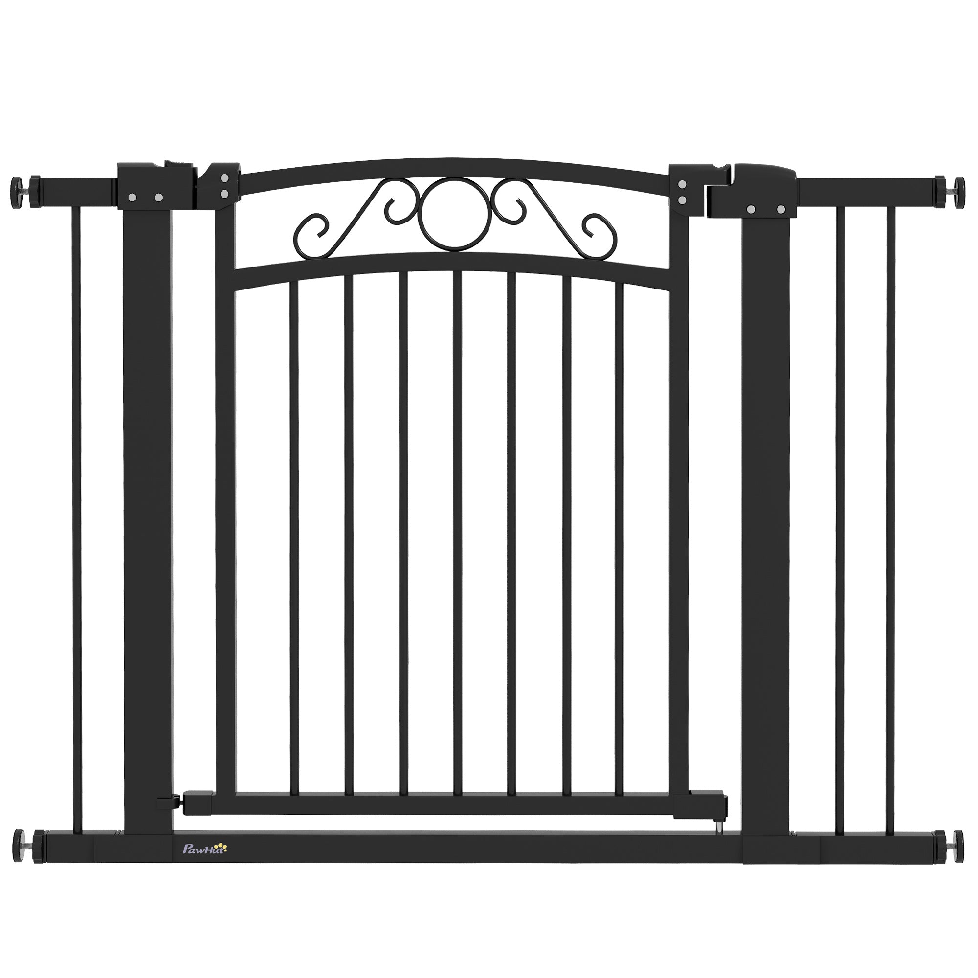Dog Barrier Dog Gate 76-104 cm Safety Gate for Dogs with 2 Extensions 7/14 cm and Double Lock for Stairs and Doors Black