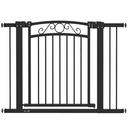 Dog Barrier Dog Gate 76-104 cm Safety Gate for Dogs with 2 Extensions 7/14 cm and Double Lock for Stairs and Doors Black