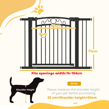 Dog Barrier Dog Gate 76-104 cm Safety Gate for Dogs with 2 Extensions 7/14 cm and Double Lock for Stairs and Doors Black