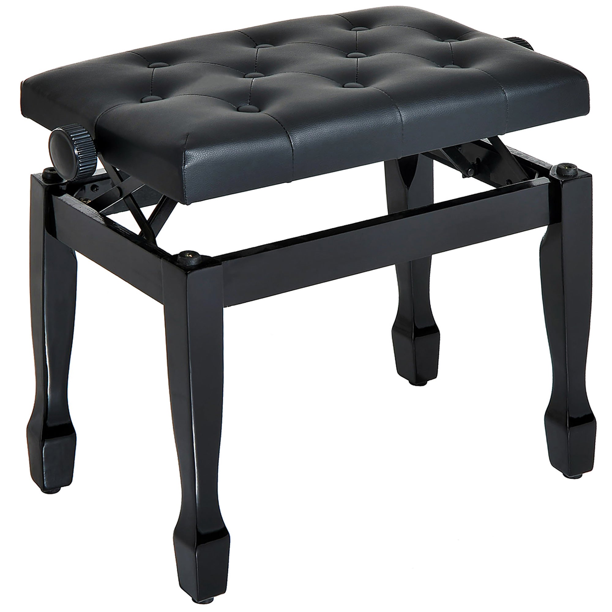 Piano Stool Piano Bench Vanity Stool Adjustable Height Stool for Music Instruments Solid Wood Faux Leather Black 64 x 35 x 45-55 cm