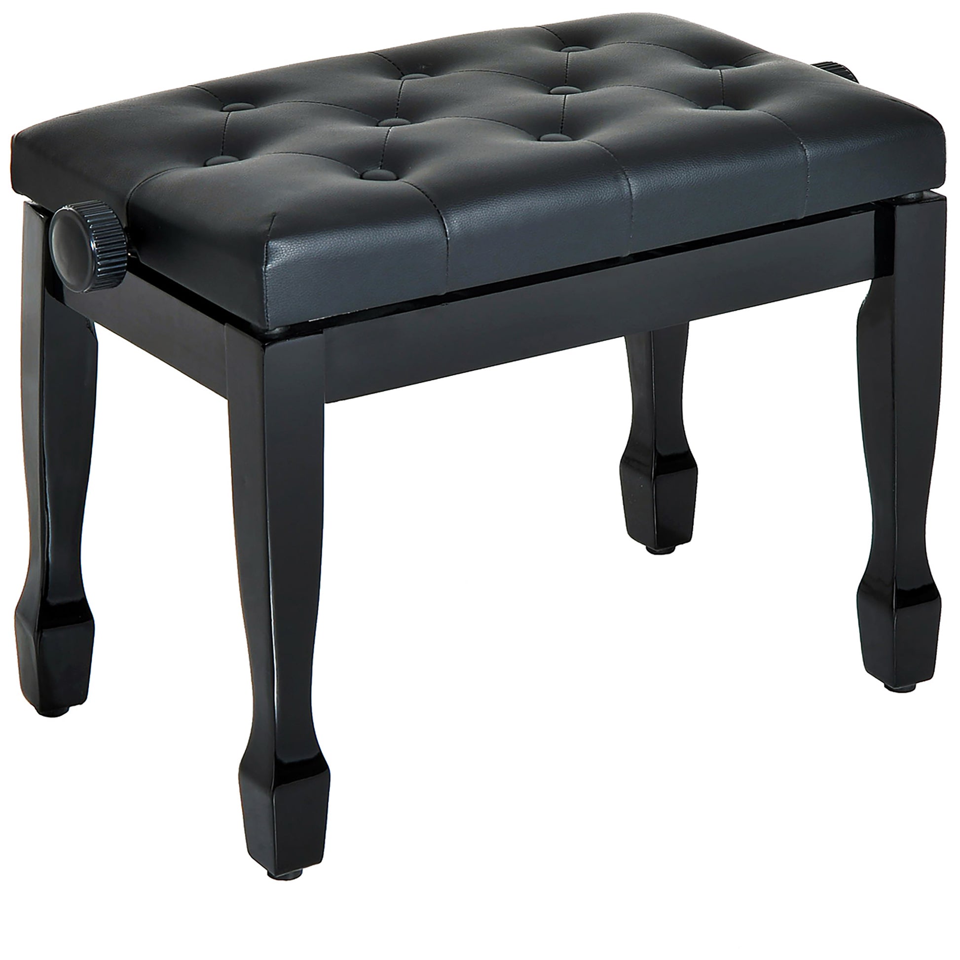 Piano Stool Piano Bench Vanity Stool Adjustable Height Stool for Music Instruments Solid Wood Faux Leather Black 64 x 35 x 45-55 cm
