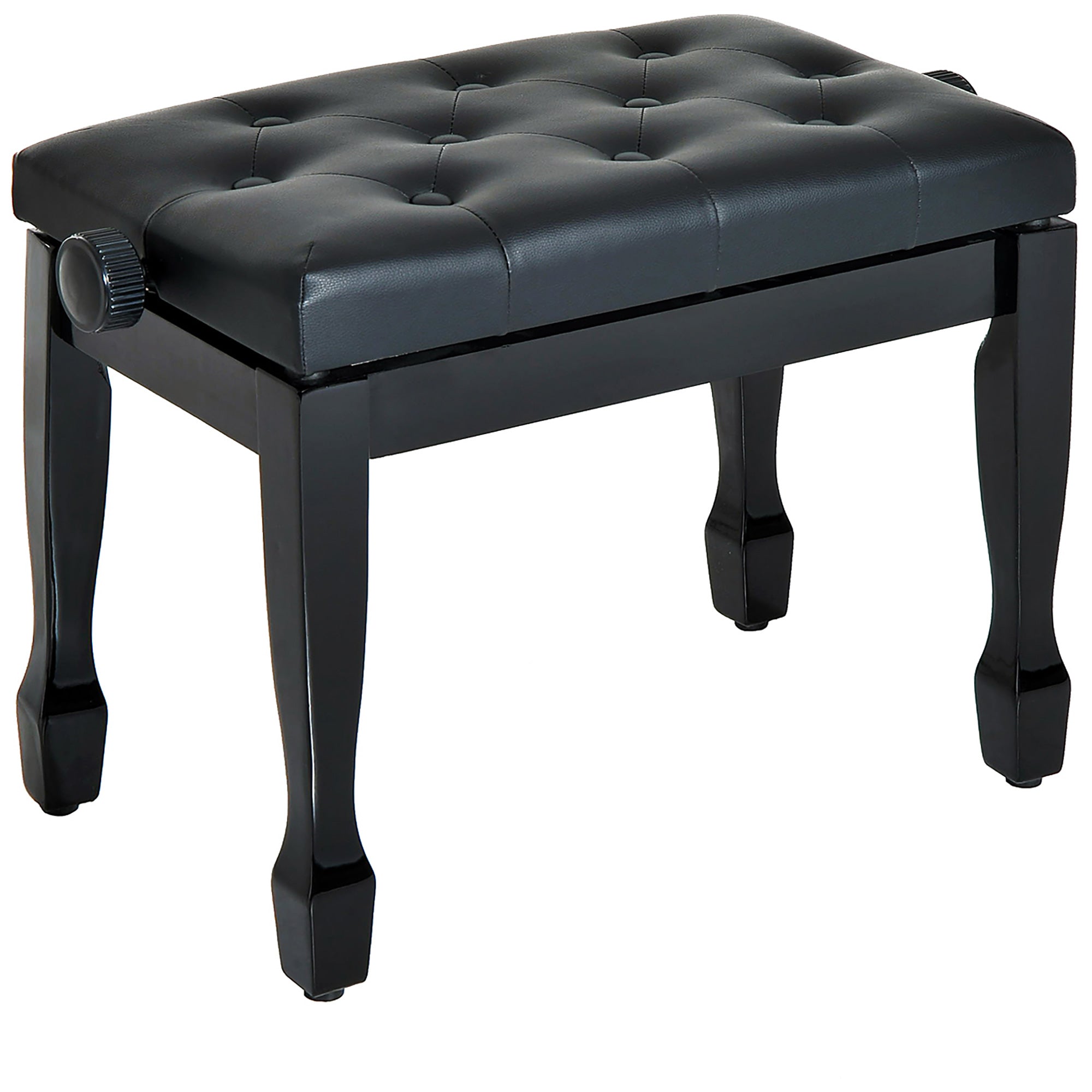 Piano Stool Piano Bench Vanity Stool Adjustable Height Stool for Music Instruments Solid Wood Faux Leather Black 64 x 35 x 45-55 cm